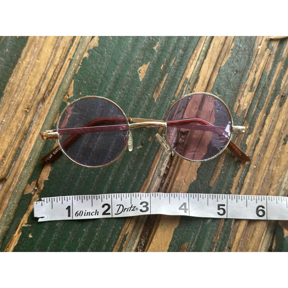 Vintage Round Purple Tinted Sunglasses Gold Metal Frame Retro Circular Shades